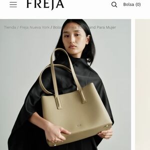 FREJA NEW YORK Classic Taupe Leather Tote Handbag